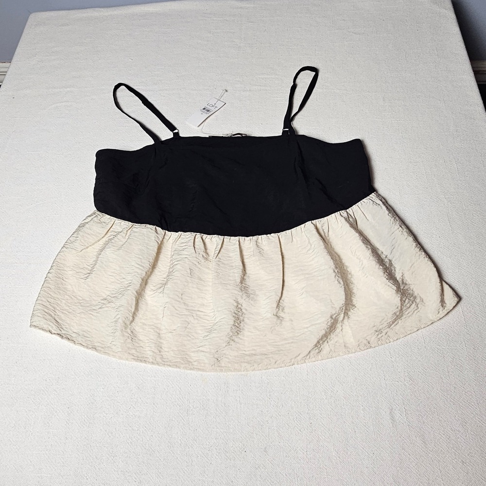LOFT Black Cream Peplum Camisole Top Sleeveless Textured Blouse 38921247 Sz 10